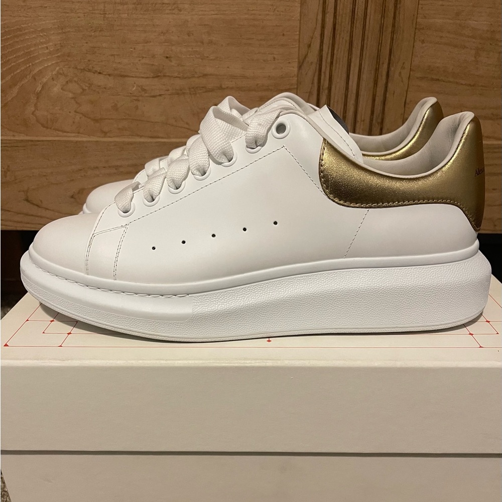 Alexander McQueen White and Gold Sneakers
